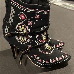 Embroidered Black Ankle Boots